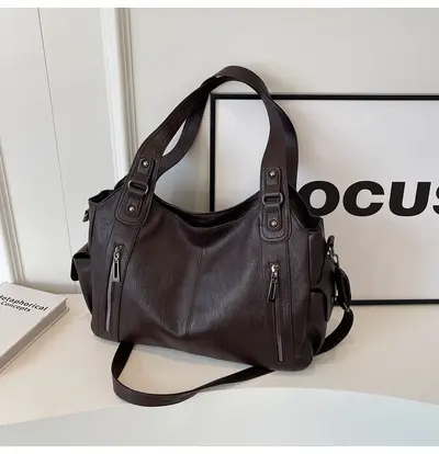 Women's Tote Bag, Large Capacity, Crossbody Strap, Retro Design - 9