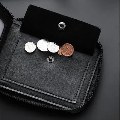Men's Zipper Short Bifold Wallet with Multi-Function Card Holder
