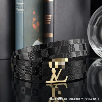 跨境男士真皮腰带网红格子纹3.8打孔牛皮皮带高端休闲商务裤腰带 - 9
