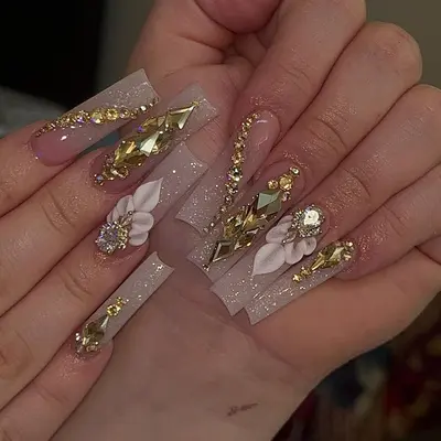 2026 INS Super Hot Wearable Nail Tips Cross-Border Luxurious Version Sunlight Glittering Long Press-On Nails Wholesale Ready-Made Rhinestone - 7