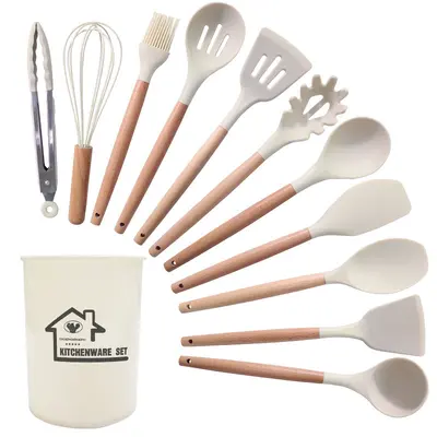 Silikon mutfak gereçleri seti 12 parçalı set silikon spatula çorba kaşığı yapışmaz tava gıda sınıfı silikon spatula ev tipi silikon mutfak gereçleri - 8