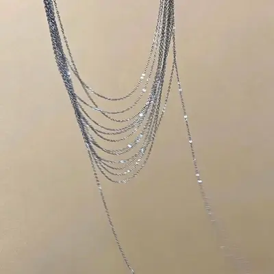 Multi-layer clavicle chain necklace with stackable tassels - 5