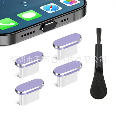 Beş İşlevli Type-C Veri Portu USB Toz Kapağı Telefon Şarj Portu Metal Toz Kapağı Fırçalı - 12