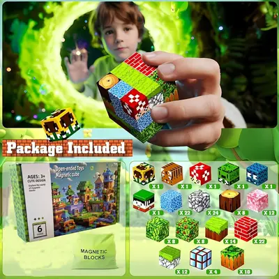 Magnetic building blocks animal home, four-piece wooden toy - 10