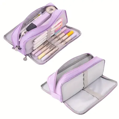 Korean-Style Large-Capacity Student Pencil Case, Double Zipper, Dirt-Resistant - 11