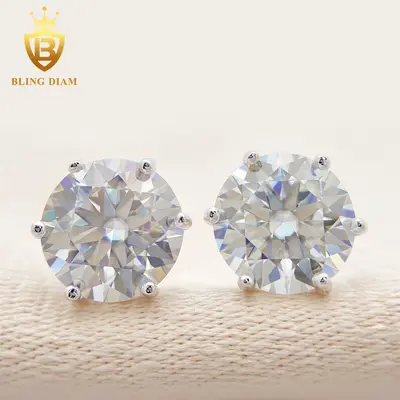 S925 Sterling Silver Moissanite Earrings, VVS Six-Claw Setting, Hip-Hop Style