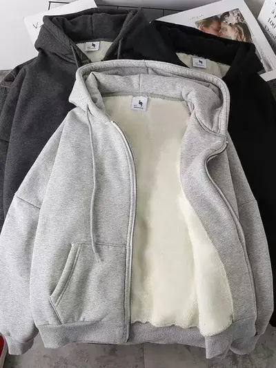 Unisex Polarlı Fermuarlı Hırka Ceket, Bol Kesim Sweatshirt