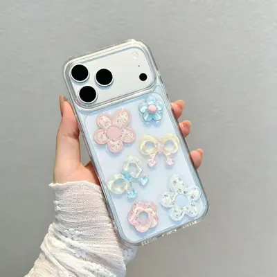 适用苹果18promax手机壳iphone17pro滴胶花朵蝴蝶结16新款15全包X