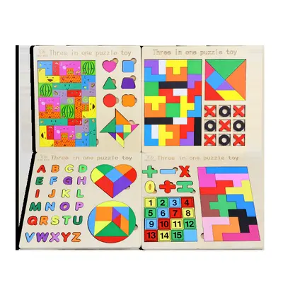 Wooden Educational Puzzle for Kids, Geometric Shapes, Numbers and Letters - 5