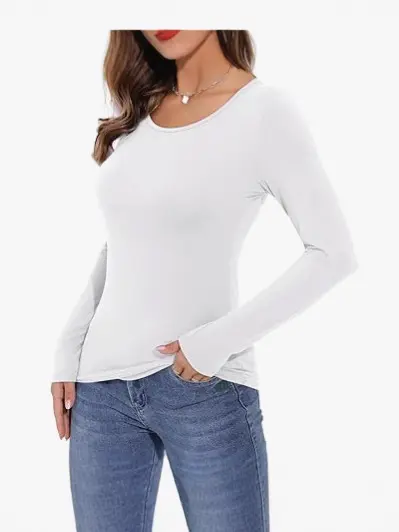 Women's Long-Sleeve Low-Neck Solid Color Base Layer Pullover