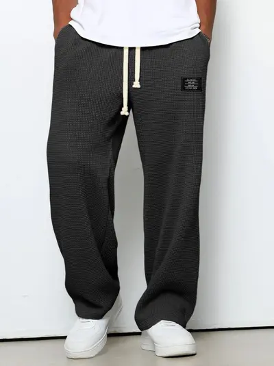 Herren-Waffelhose, gerade geschnittene Jogginghose, locker, Frühling/Herbst - 12