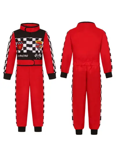 Children's red and black one-piece racing suit for parties and performances