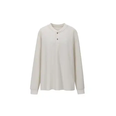 Jiezhan Waffel-Henley-Langarmshirt, farblich kontrastierend, unisex, locker geschnitten