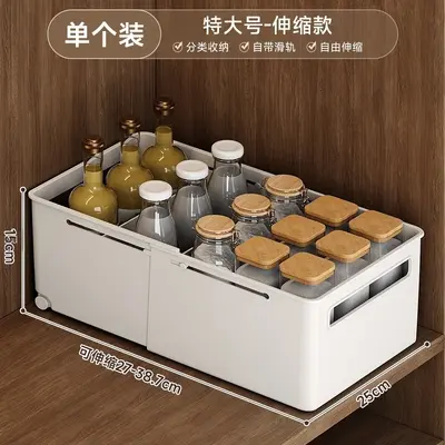 Expandable cabinet storage box with wheels, drawer dividers - 8