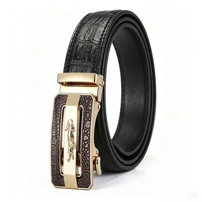 New Crocodile Logo Automatic Buckle Crocodile Texture Leather Belt Men's Business Formal Wear Durable Multi-Color Versatile Cowhide Waist Belt - 8