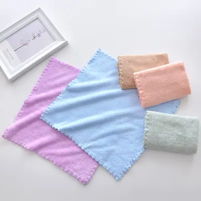 Plain coral velvet square towel manufacturer wholesale soft and absorbent kindergarten small towel home children hand towel fabric