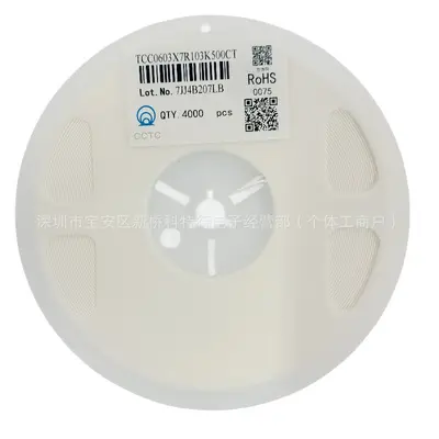 0603 10nF ±10% 50V X7R SMD Capacitor (MLCC) TCC0603X7R103K