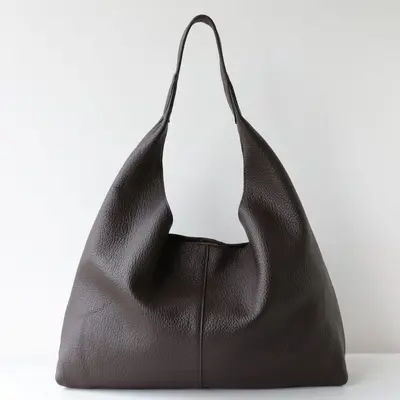 Genuine Leather Tote Bag with Suede Look, Large Capacity, Single Shoulder - 9