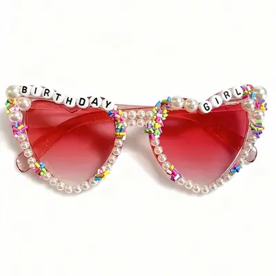 Party Sunglasses with Pearl Letters and Heart Shape, Unisex - 6