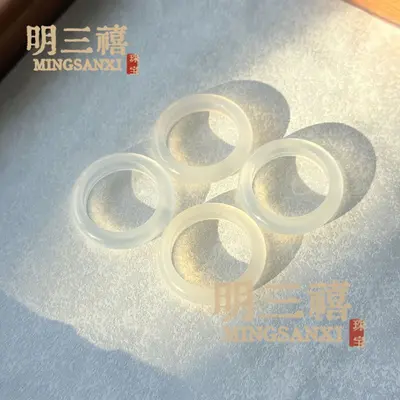 天然高冰马料白玉髓戒圈香槟金玛瑙戒指冰透粉玉石指环天空蓝戒指 - 7