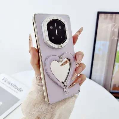 Huawei Mate X7 için kalp standlı aynalı manyetik kılıf - 8