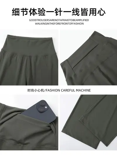 Women's Quick-Dry Yoga Wide-Leg Pants, Thin Summer Style, Straight Cut, Petite Fit - 5