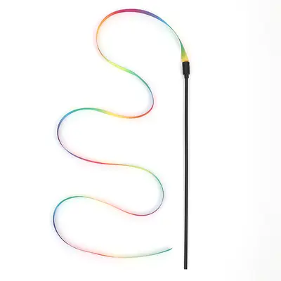 Langer Katzenangel-Spielstab mit doppelseitigem Regenbogen-Webband - 6
