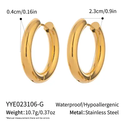 18K Gold-Plated Stainless Steel Plain Hoop Earrings - 13