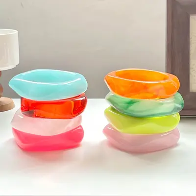 Gradient Coffee Resin Bangle for Women, Curved Acetate Bracelet