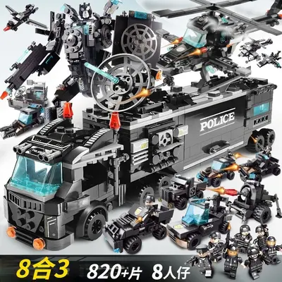 Lego-Compatible Military Aircraft Carrier Destroyer Building Set, Small Pieces - 3