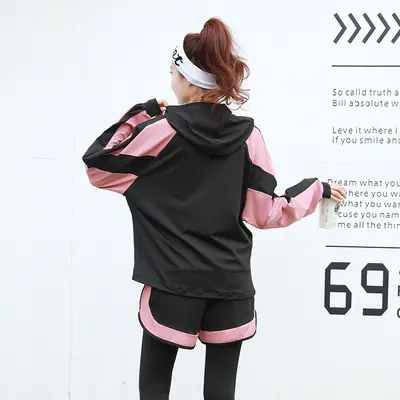 秋冬新款运动服套装女连帽衫大码五件套亚马逊跨境外贸瑜伽健身服 - 4
