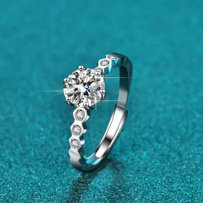 Moissanit Damenring Sterlingsilber ein Karat Sechser Krappenfassung - 7