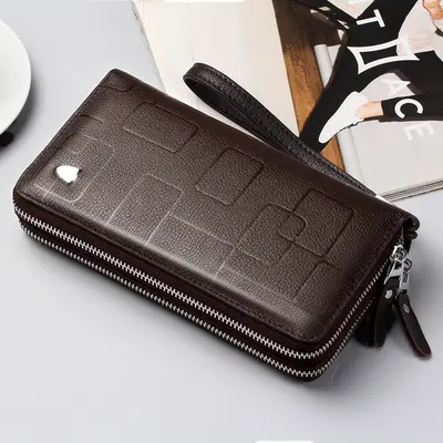 Men's Genuine Leather Long Zip Wallet with Cowhide Clutch Design - 4