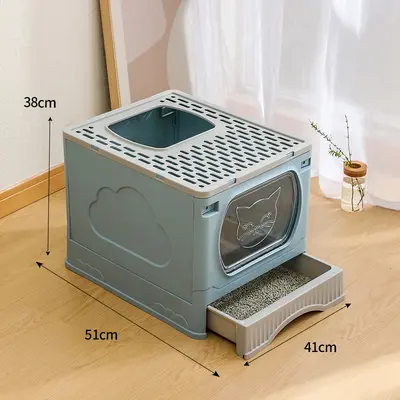 Foldable Extra Large Enclosed Top-Entry Cat Litter Box, Splash-Proof - 8
