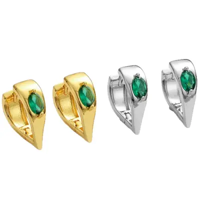 Emerald Zircon Heart-Shaped Earrings for Women, Minimalist Fashion Ear Studs