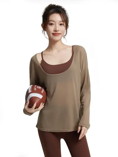 Two-Piece Yoga Cover-Up Set with Support Tank and Loose Running Top - 5