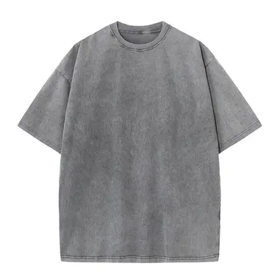 230g %100 Pamuklu Yıkamalı Eskitme Oversize Tişört, Retro Kısa Kol - 8