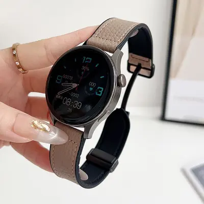 Lychee Pattern Leather-Look Silicone Watch Strap with Magnetic Clasp for Huawei Watch 5 - 10