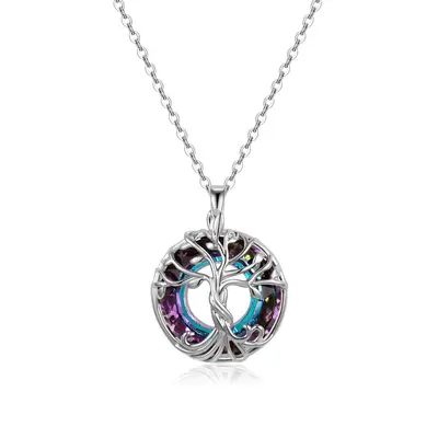 Crystal Glass Life Tree Necklace, Colorful Design - 8