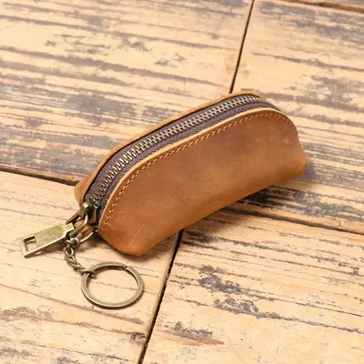 Genuine Leather Men's Coin Wallet with Crazy Horse Leather Key Case and Cowhide Hand Stora - 7