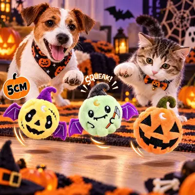 Halloween Ghost Pumpkin Decoration and Squeaky Pet Dog Toy - 4