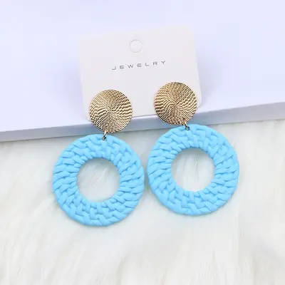 12-Color Bohemian Geometric Round Spray-Painted Earrings - 9
