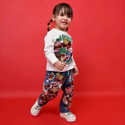 Kids' Long Pants, Black Roller Coaster Print, 100% Cotton Terry
