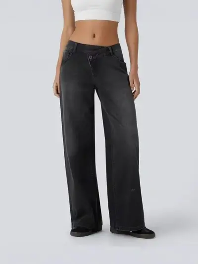 Damen Jeans Hose mit weitem Bein im Vintage-Stil, lockerer Schnitt, niedrige Taille - 9