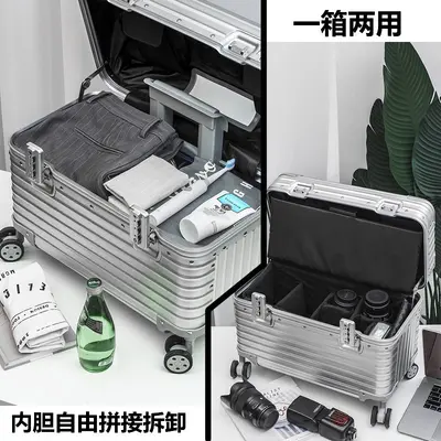 German full aluminum magnesium alloy flip-top camera long suitcase 18 inch wheeled small trolley suitcase men's suitcase - 5