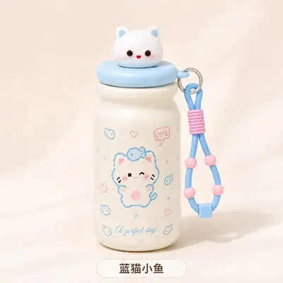 Sevimli KT Kedi Desenli 316 Paslanmaz Çelik Termos Bardak, Çay Bölmeli, Pipetli, 500 ml - 11