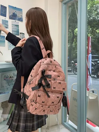 Bow Print School Backpack for Junior and Senior High School Students - 3