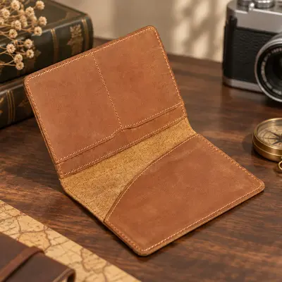 Crazy Horse Leather Passport Holder, Vintage Style, Unisex