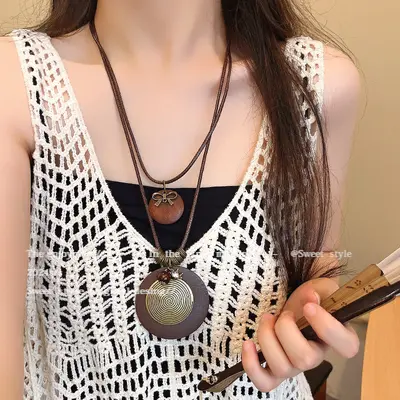 Ethnic style necklace, long sweater chain, women's accessory - 8