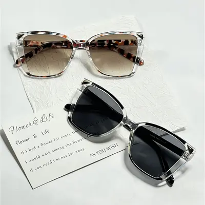Oversized Cat-Eye Color-Block Sunglasses, Unisex - 3